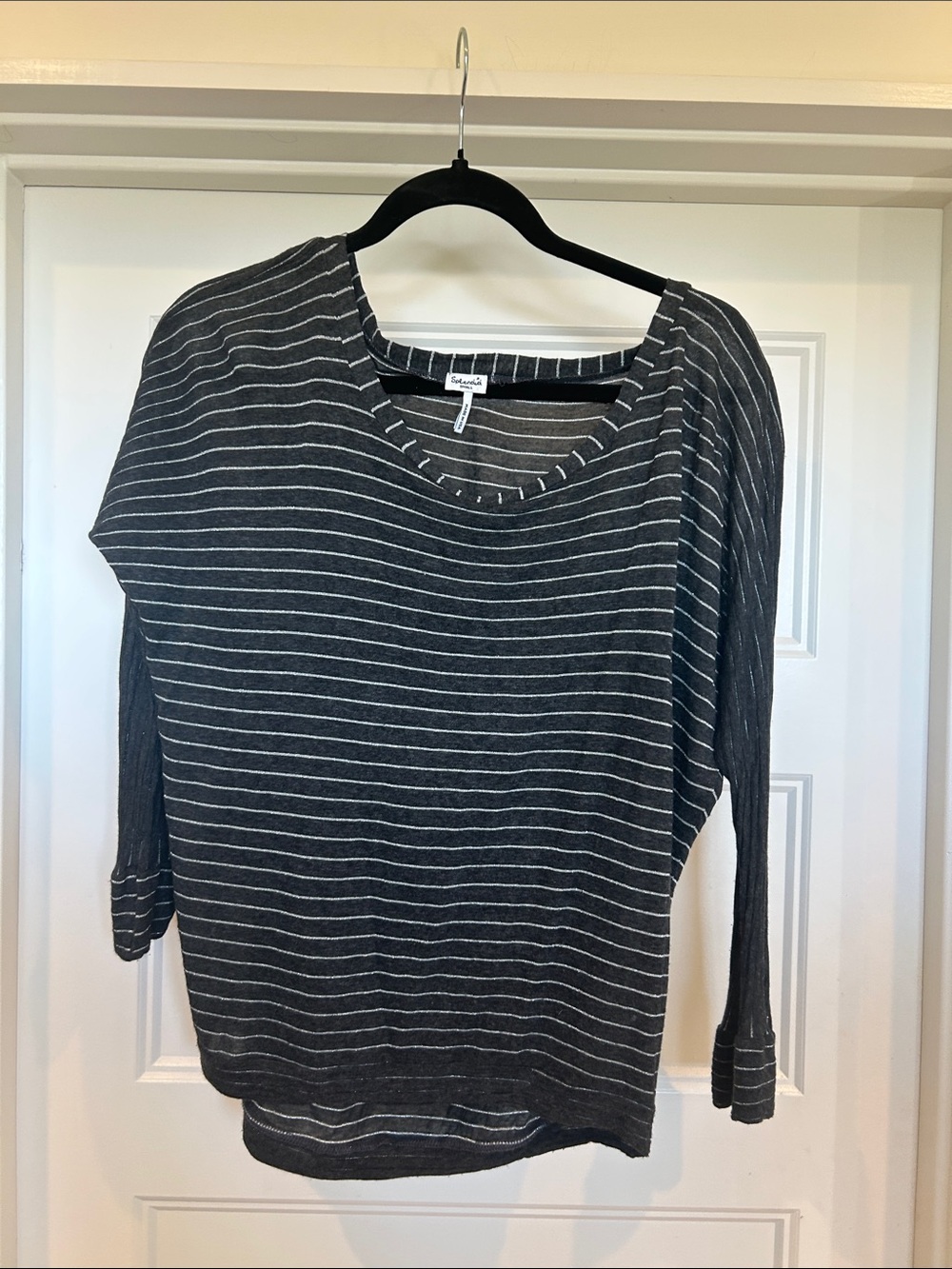 Splendid Charcoal Gray & White Striped Scoop Neck Sweater